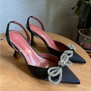Hayixia Rhinestone Black Satin Heels